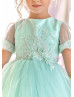 Short Sleeves Mint Heart Back Baby Flower Girl Dress